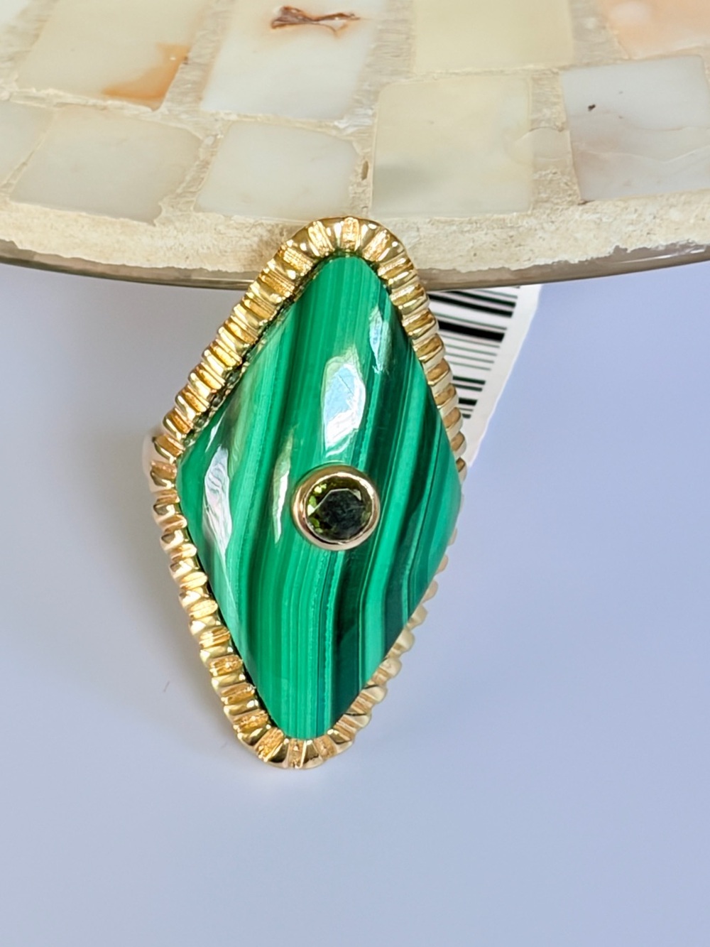 Rarities Carol Brodie Gold Plated Malachite Kite Shaped Ring 7 NWT